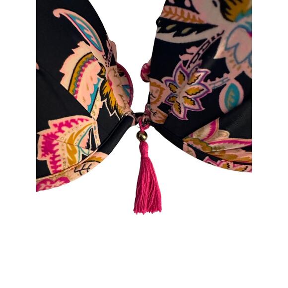 Shade & Shore Navy Blue & Pink Print Push-Up Halter Bikini Top Women's 34C - Picture 4 of 12